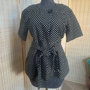 J Crew Collection Women's Black Dot Collarless Belted Short Sleeve Jacket